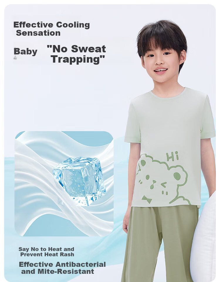THREEGUN Kids Anti-Mite Antibacterial Modal Moisture-Wicking Homewear Set, Short Sleeve and Shorts, Light Purple, Size 110 4