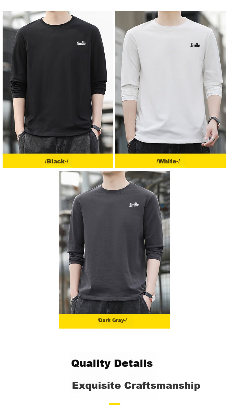 Warrior Long Sleeve T-Shirt Men Autumn Pure Cotton Solid Color Basic Tee Casual Men's Clothing 4