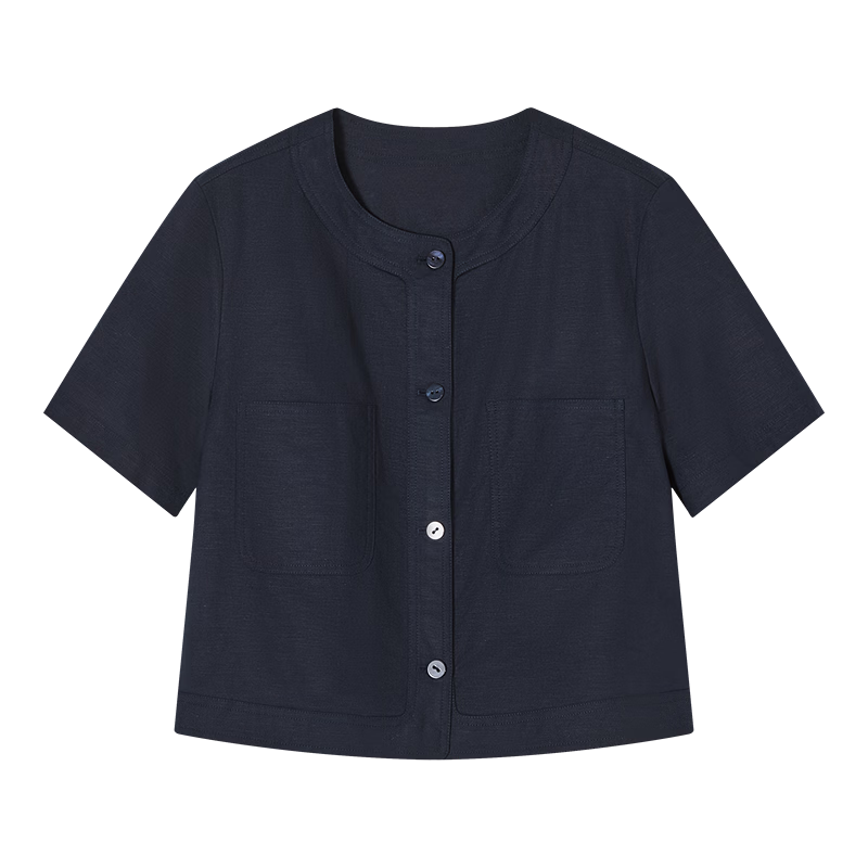 Demana [with Flax Cloud Oxygen Cotton] Summer Vintage Commuter Round Neck Short Sleeve Petite Slim Cropped Women's Jacket