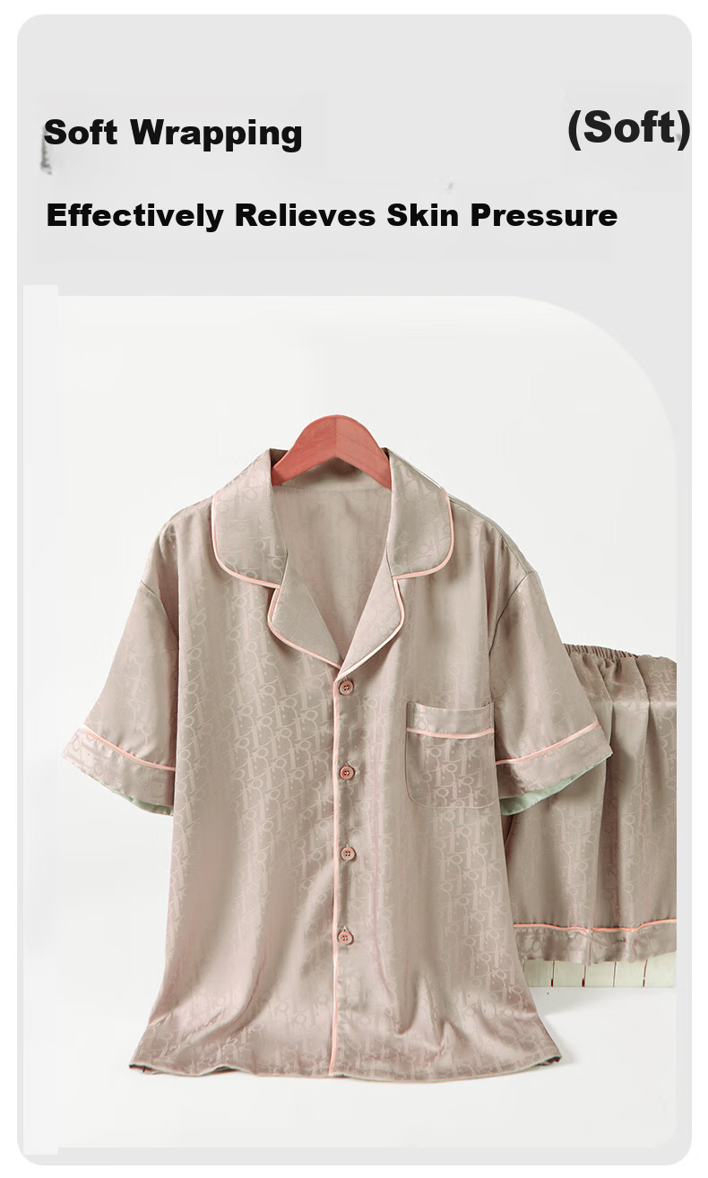 Langsha Birthday Gift for Boyfriend Three-Piece Set Ice Silk Pajamas Men's Summer New High-End Wearable Homewear Set 12