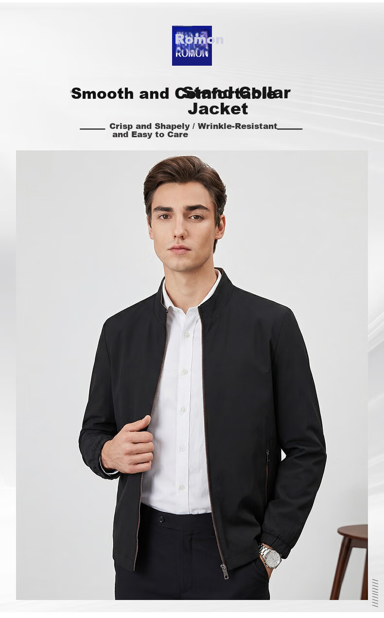 Romon Men's Jacket Casual Business Solid Color Workwear Coat Spring Autumn Stand Collar Dad Style Outerwear 1