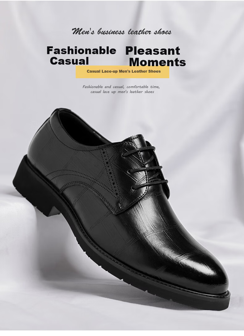 CALIFBULL Men's Leather Shoes Spring Summer Thick Sole Height Increasing Loafers Slip-On Lazy Business Casual Shoes Black Size 44 53