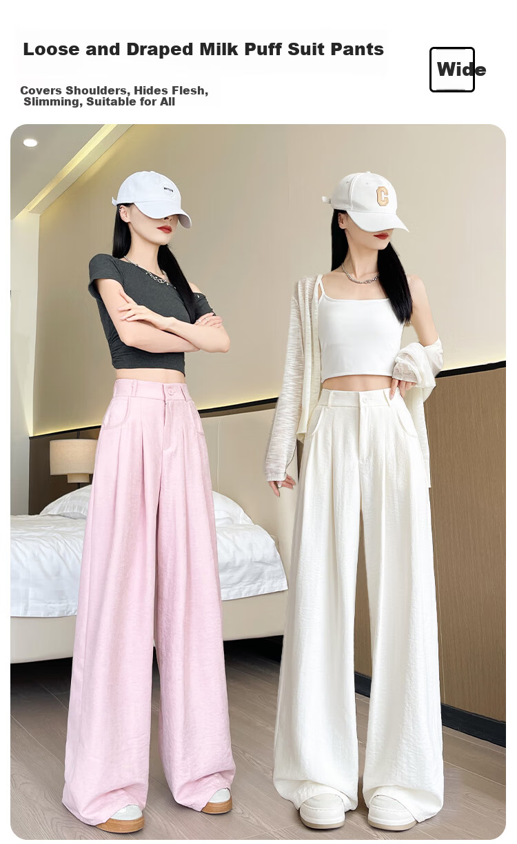 Borui Wide-Leg Milk Puff Yamamoto Pants Women 2026 Summer Thin High-Waist Straight Loose Casual White Suit Trousers 1