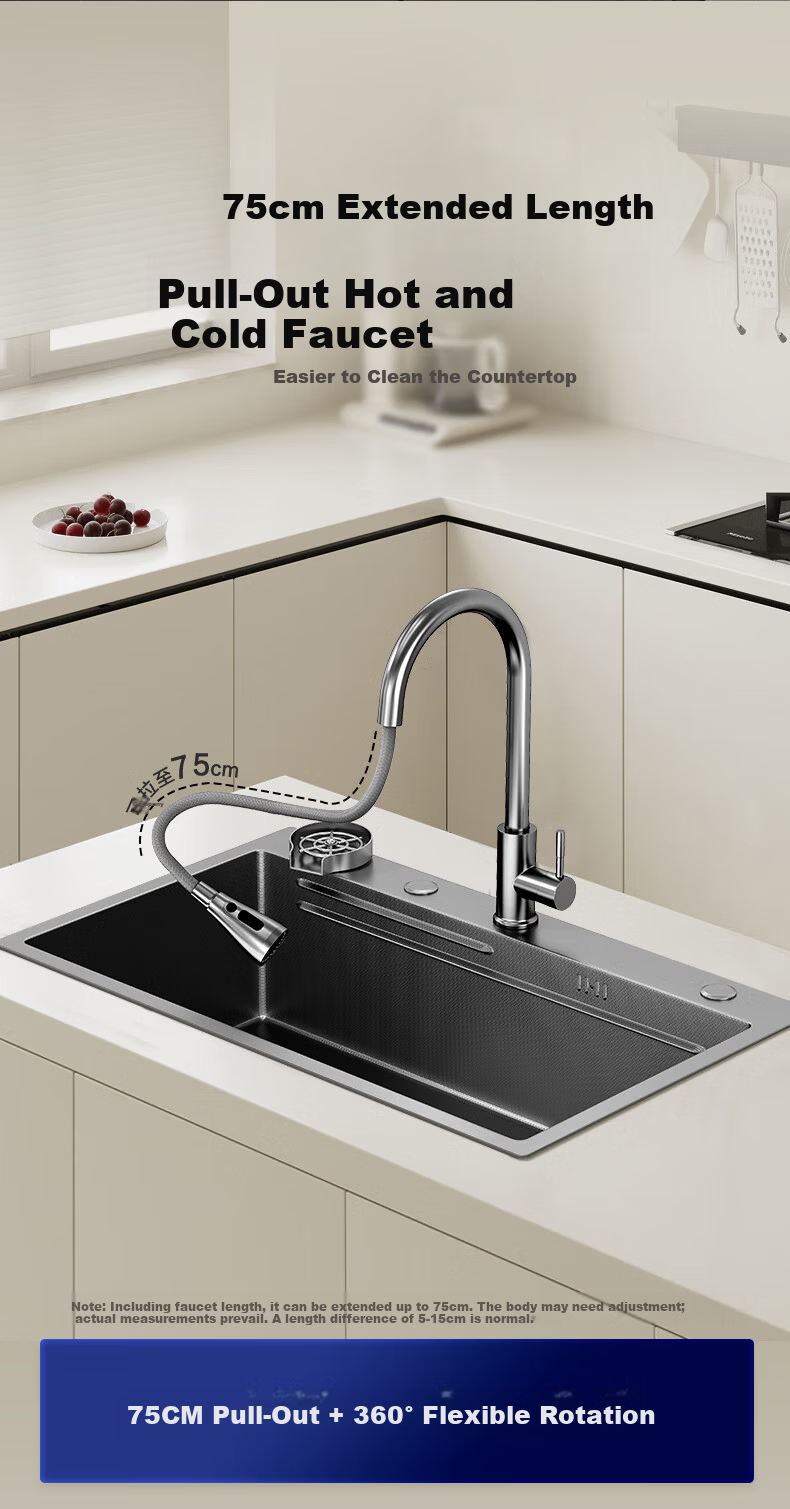 Haier 5.0 Kitchen Sink Nano Large Single Bowl Multifunctional Dishwasher Integrated Basin 304 Stainless Steel Pop-up Drain Vegetable Washing Basin 24