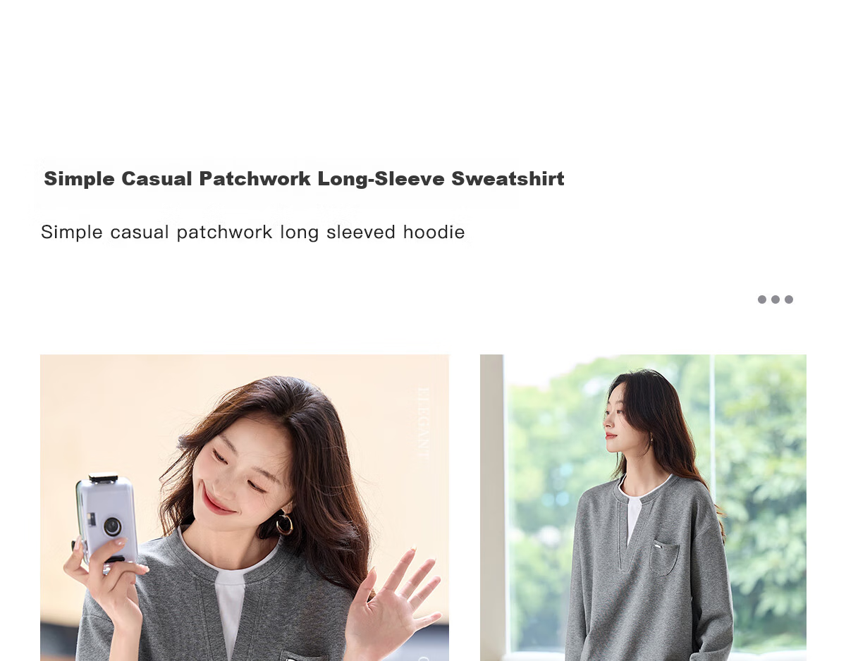 PinCai Women's Casual V-Neck Fake Two-Piece Loose Slim Layered Sweatshirt P53W050 3