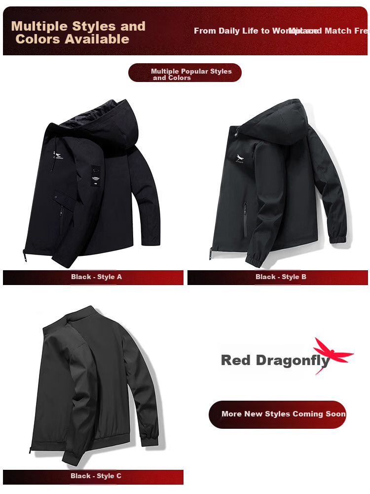 RED DRAGONFLY Men's Business Casual Fashion Simple Versatile Loose Comfortable Hooded Jacket Black A M 2
