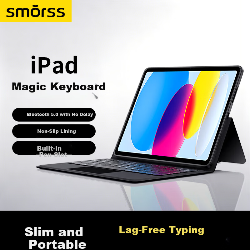 Smorss Bluetooth Magic Keyboard Case for Apple iPad 9/Air 3, Integrated Smart Keyboard with Touchpad, Compatible with iPad 10.2/ Air 3 10.5 Inch (2018-2021 Models)
