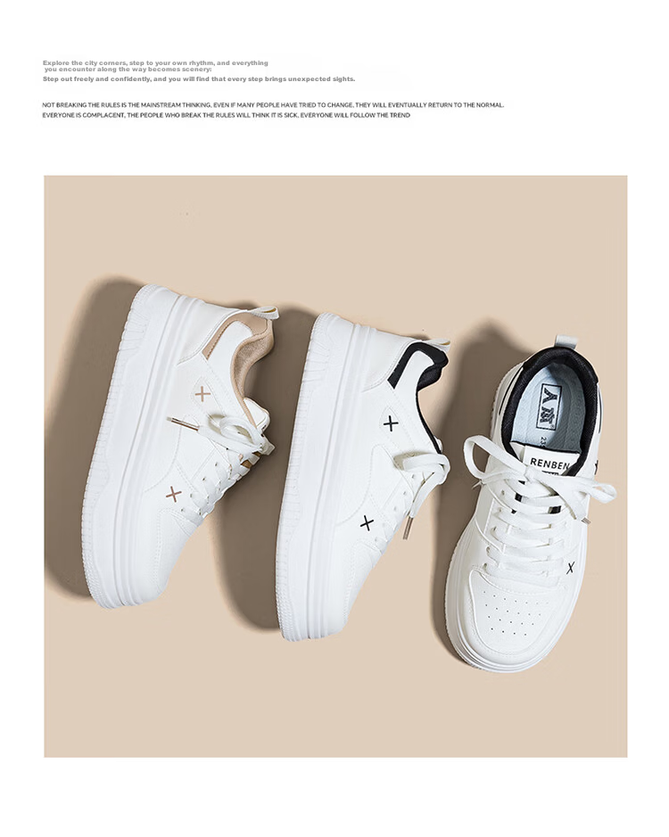 RENBEN Thick Sole Black Shoes 2026 Spring New Commuter High-Value Casual Versatile Height-Increasing Breathable Student Sneakers 3