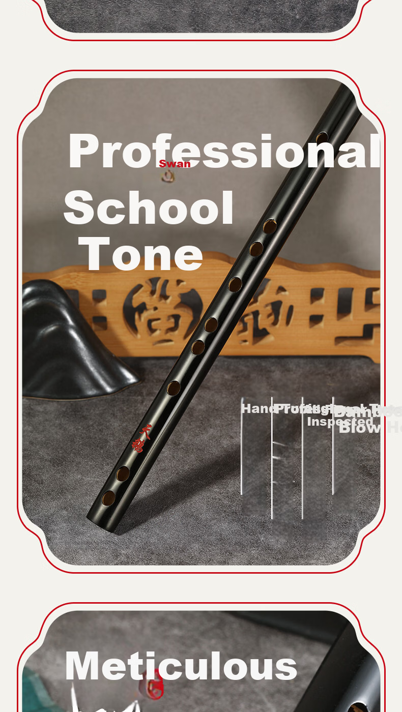 Swan Cosplay Ancient Style Black D Key Flute Refined Performance Beginner Transverse Flute Chen Qing Flute Magic Dao Flute Musical Instrument 8