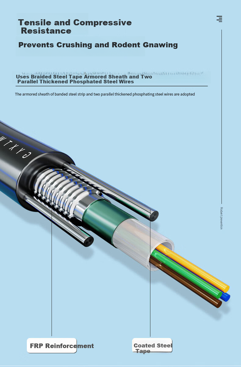 SHOCHAN Outdoor Single-mode Armored Aerial Optical Cable 2/4/6/8 Core Pre-terminated Fiber Optic Patch Cord Fusion-free Outdoor Drop Fiber Cable Outdoor Pre-terminated Cable 50m 2 Core SC SQ-GT10Y 3
