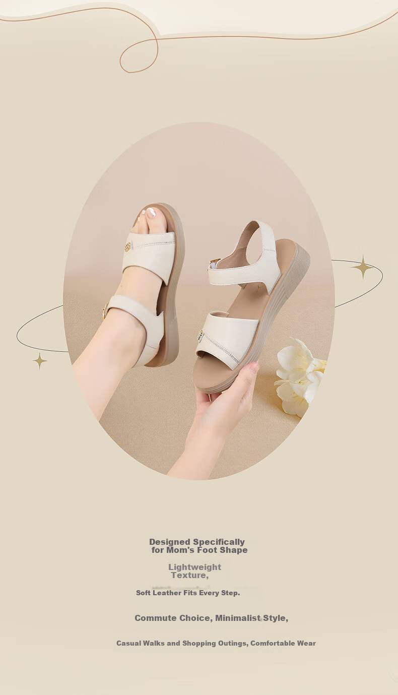 RED DRAGONFLY Women's Summer Sandals, Soft Leather And Sole Slippers for Mothers And Elderly, Beach Shoes WTK240782 Beige Size 38 2