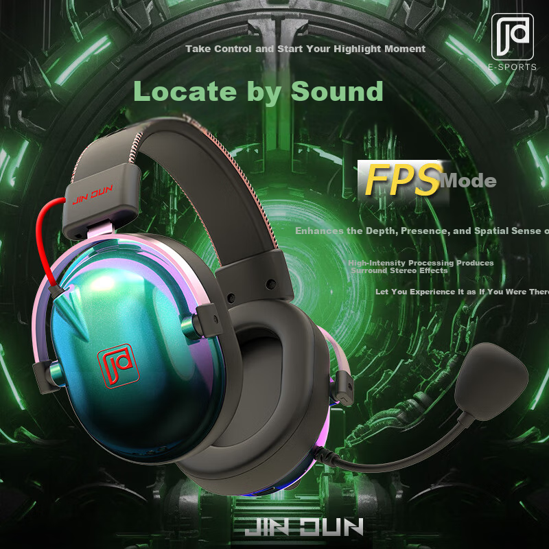 Jindun H6 Bluetooth Gaming Headset 2.4G Wireless Over-Ear Gaming Headphones Desktop PC One-Key 7.1 Surround Sound E-Sports Headset FPS Gaming Special 10