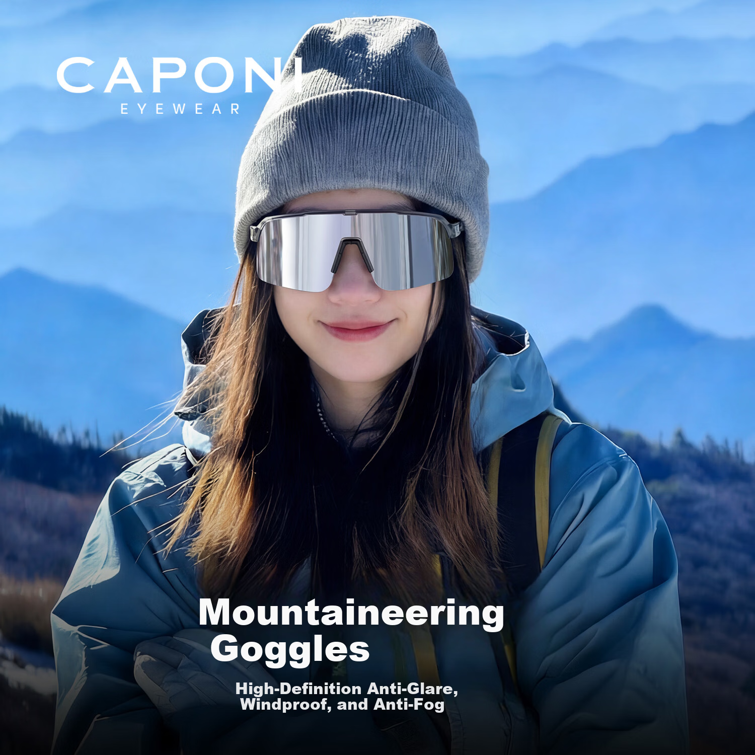 CAPONI Mountaineering Goggles Women Snow Mountain Snowfield Sunglasses Men Anti-Fog Windproof Outdoor Cycling Hiking Skiing Sunglasses