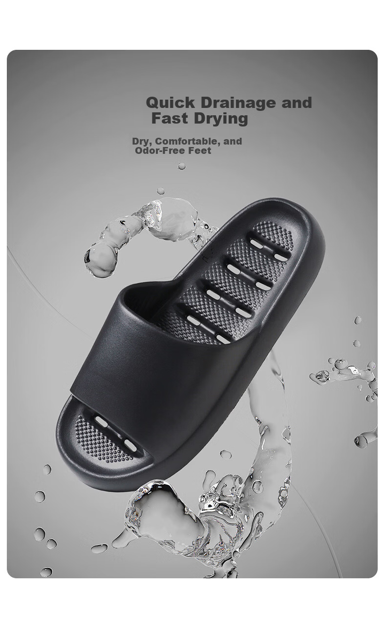 ABFE Bathroom Leak-Proof Slippers Men's Indoor Home Shower Non-Slip Quick-Dry Odor-Resistant Cool Slippers Women Black Size 42-43 6