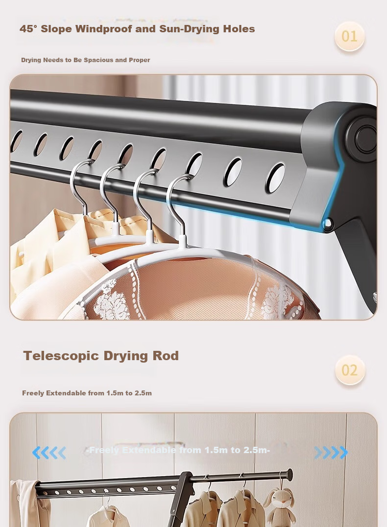FEIDIAO Folding Adjustable Height Clothes Drying Rack Aluminum Alloy Indoor Outdoor Balcony Clothes Hanger 2