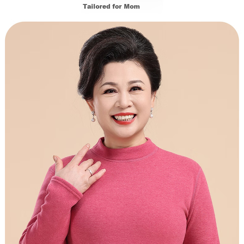 YUZHAOLIN Women's Thermal Underwear Set Fleece Lined Thickened Mid-High Neck Cold-Resistant Autumn Winter for Middle-Aged and Elderly Mothers and Grandmothers 10
