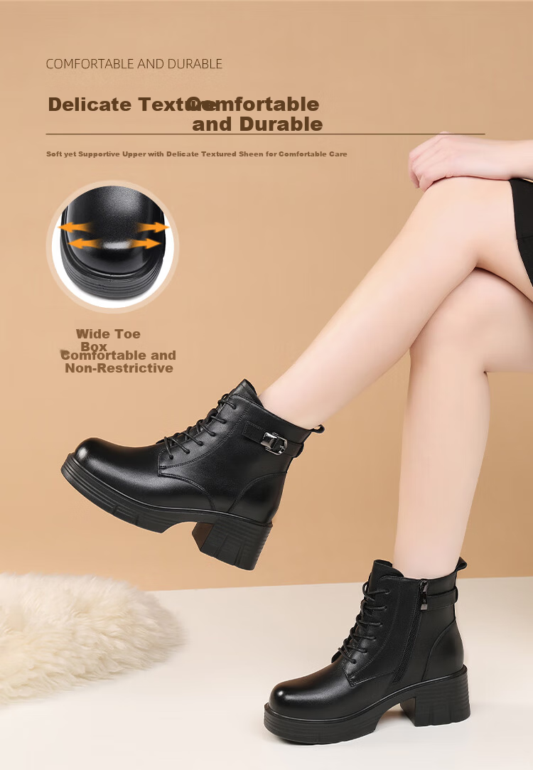 Red Dragonfly Women's Martin Boots Autumn Winter Fleece Lined Warm Thick Sole Short Boots Height Increasing Slim Lightweight WTC456921H Black Size 37 4