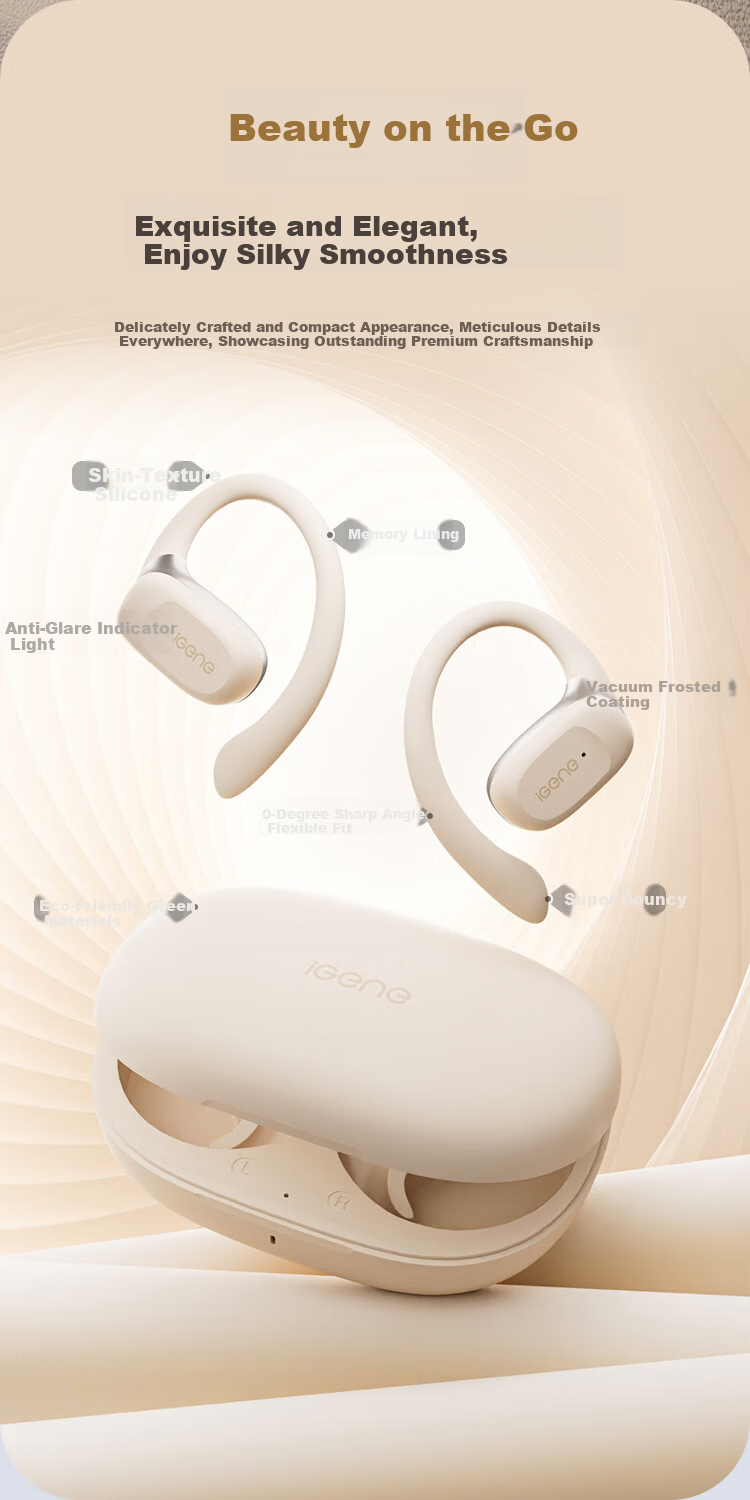 IGene 2026 New 6.0 Bluetooth Bone Conduction Earphones Open-Ear Wireless Sports Running Long Battery Life Compatible with Apple Huawei Xiaomi 14
