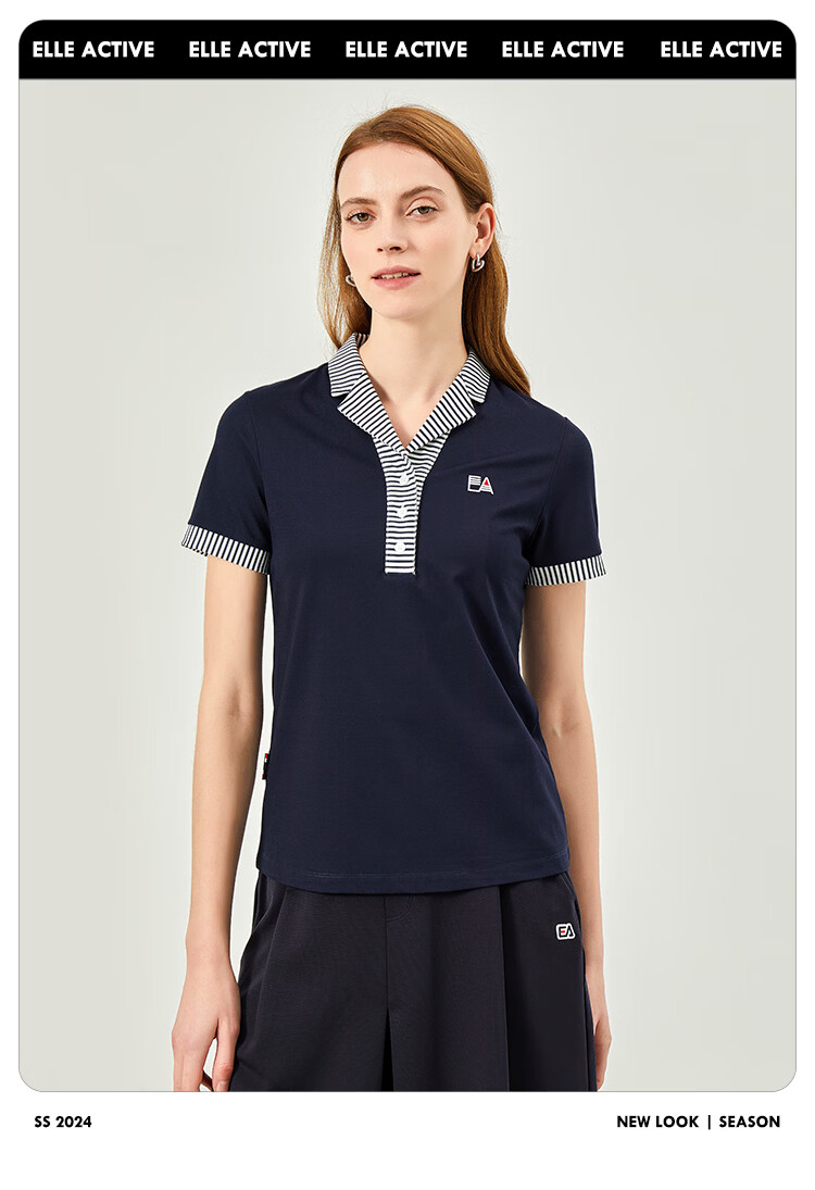 ELLE ACTIVE Classic Striped V-Neck Short Sleeve T-Shirt for Women Casual Slim Fit Top Summer Navy Blue S 5