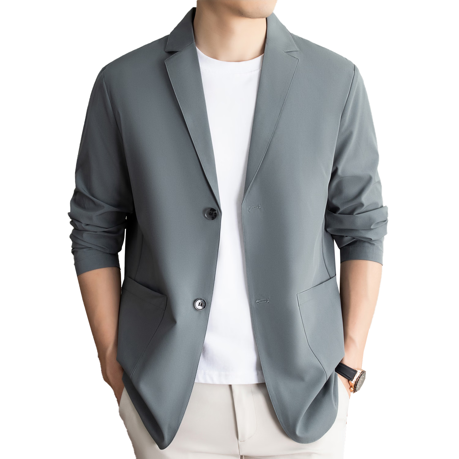 ROMON Men's Summer Sunscreen Blazer Lightweight Ice Silk UV Protection Suit Jacket 2379 Gray 2XL