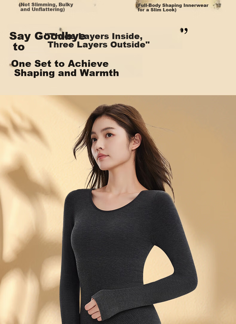 Tingmei Women's Thermal Wool Heating Seamless Slim Fit Autumn Winter Body Shaping Set Black L 10