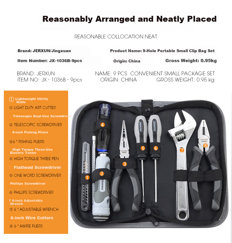 JERXUN Household Toolbox Set Multifunctional Repair Woodworking Combination Home Tool Bag Manual Electrician Tool Kit 2