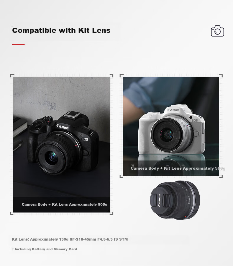 Canon R50 Mirrorless Camera, Travel Photography Dedicated Camera, 4K Video Vlog Shooting, Entry-Level APS-C Mirrorless Camera, Canon R50 White Body 4