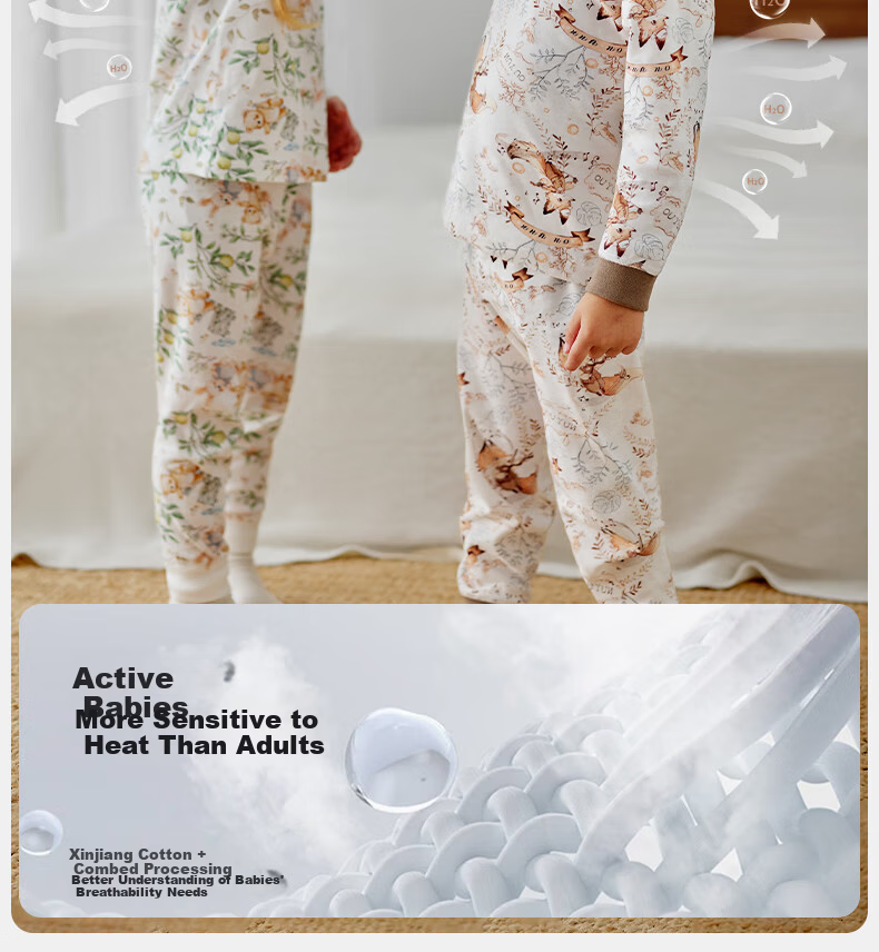 OUYUN Baby Kids Pajamas Boys Girls Spring Autumn Homewear Warm Thermal Underwear Set Moonlight Riddle 150 7