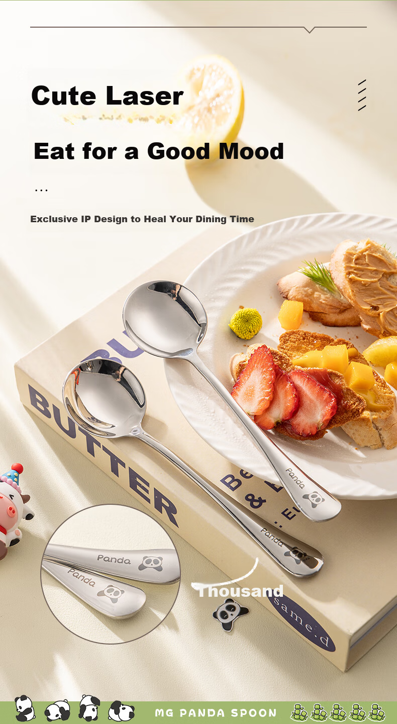 Guangyi 304 Stainless Steel Dinner Spoons, Children's Household Soup Spoons, Eating Spoons for Restaurants, Panda-Shaped Round Spoons, Set of 2, GY1425 5
