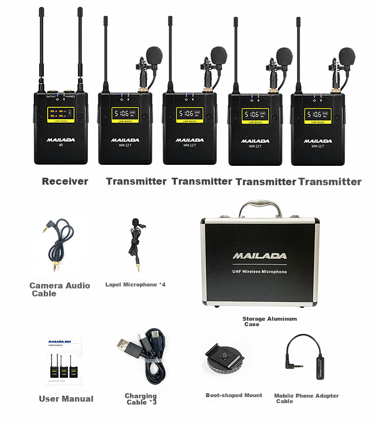 Mailada WM12S Wireless Lavalier Microphone UHF Wireless Mic Interview Lapel Mic Live Streaming Audio Equipment DSLR Camera Recording Microphone Mobile Phone Microphone 22