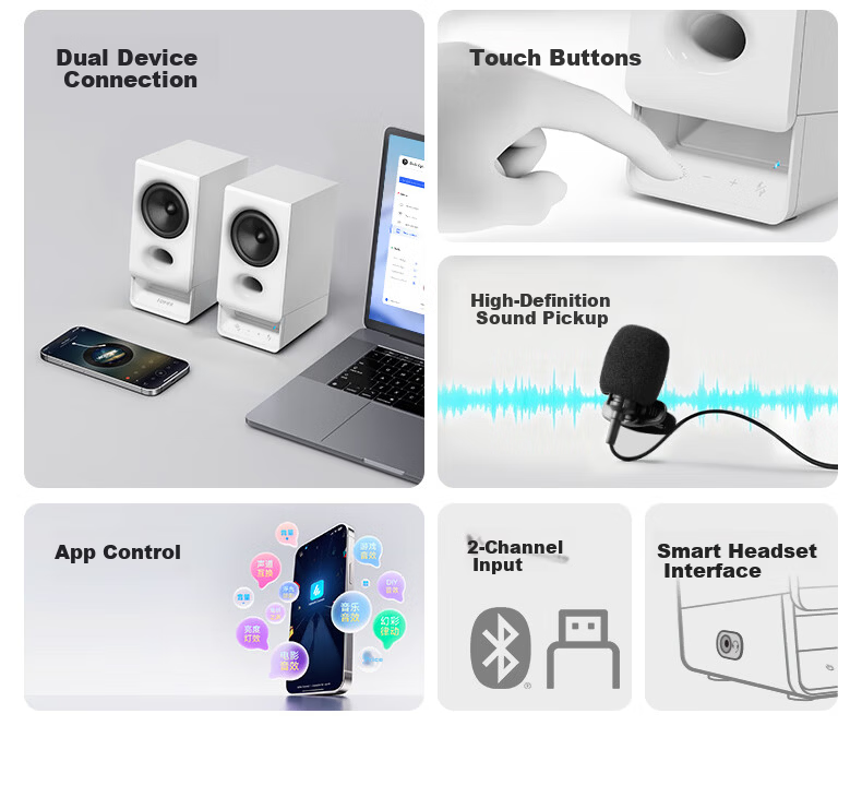 EDIFIER New R20 Desktop 2.0 Computer Speakers Wireless Bluetooth 6.0 RGB Ambient Lighting Black 3