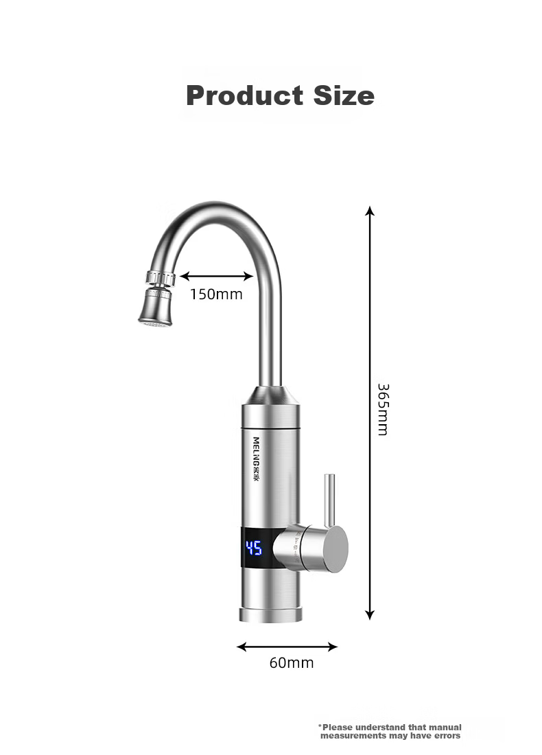MeiLing Electric Instant Hot Water Faucet Variable Frequency Constant Temperature Stainless Steel Body Kitchen Fast Heating Small Kitchen Treasure Hot and Cold Dual-use Electric Water Heater Bottom In 6