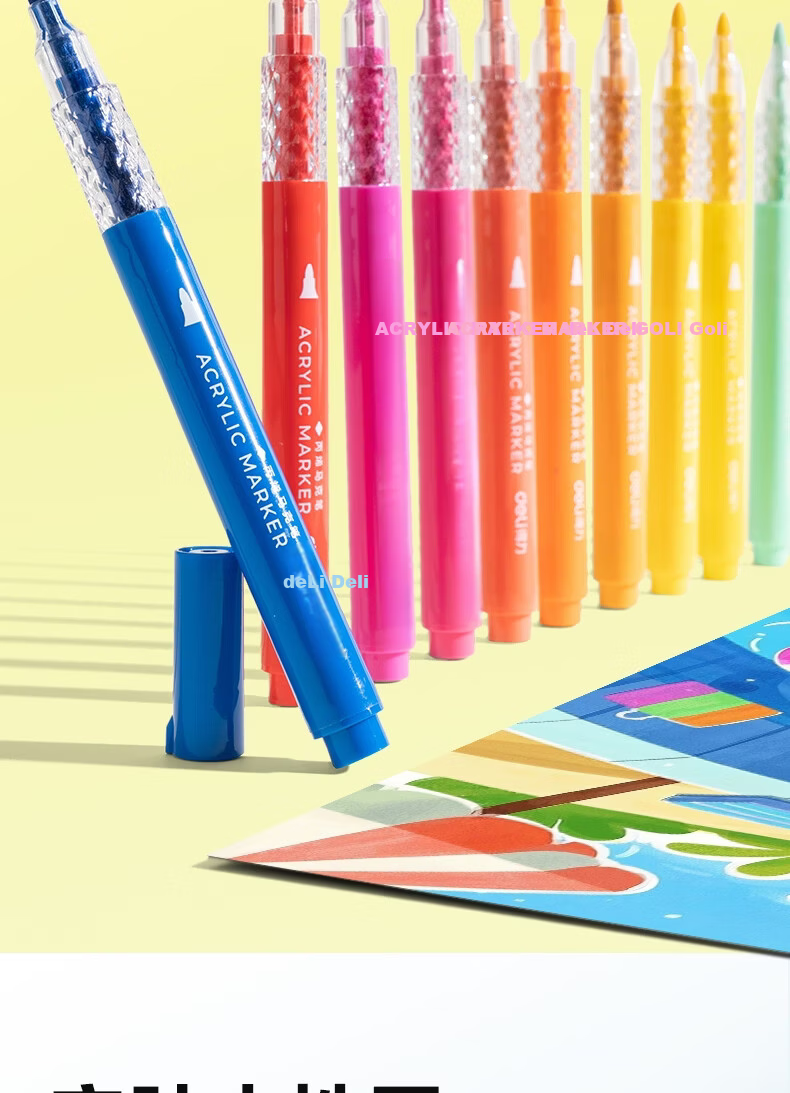 Deli 36-Color Children's Student Stacking Box Star Flash Cabin Round Acrylic Markers Watercolor Pens Birthday Gift Waterproof Hand-painted Gouache Fluorescent Markers New Year Tree Graffiti 10