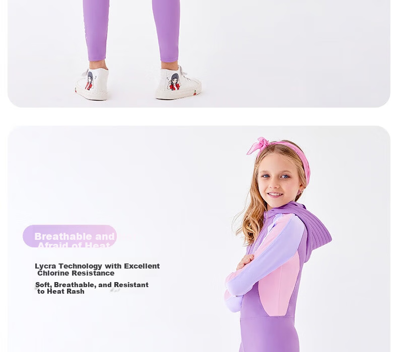 BALNEAIRE Kids One-Piece Swimsuit Girls Long Sleeve Sun Protection Surfing Breathable Chlorine Resistant Detachable Hood 8