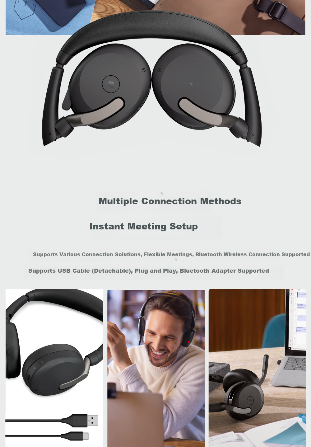 Jabra Evolve2 65 Flex MS Wireless Charging Pad Bluetooth Noise-Cancelling Headset for Computer Office Conference Calls Customer Service Online Education Over-Ear 2