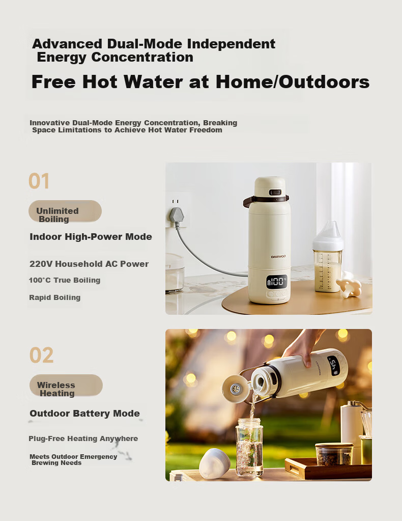 DAEWOO Wireless Portable Milk Formula Maker, Boiling Water Constant Temperature Kettle, Baby Formula Cup, Constant Temperature Cup, Children's Insulated Cup 2
