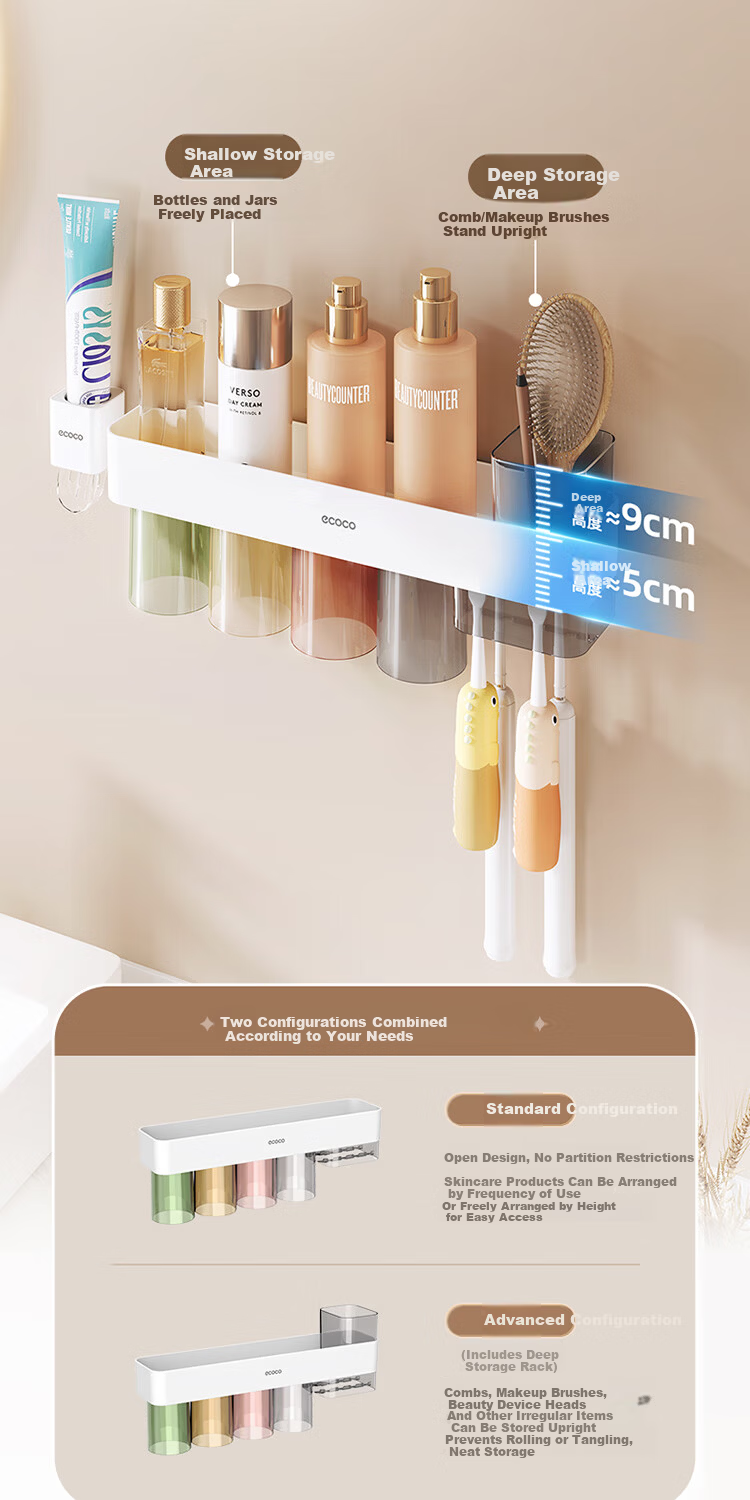 Ecoco Toothbrush Holder Premium Magnetic Rinse Cup Family of Four Cup Rack No-Drill Toothpaste Organizer 25043 7