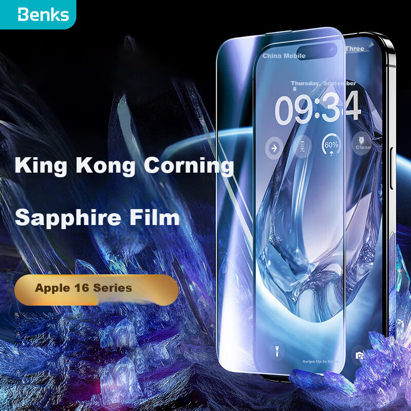 Benks Apple iPhone 16 Pro Max Tempered Glass Screen Protector [Diamond Corning] 3D Sapphire Glass High-Definition Protective Film