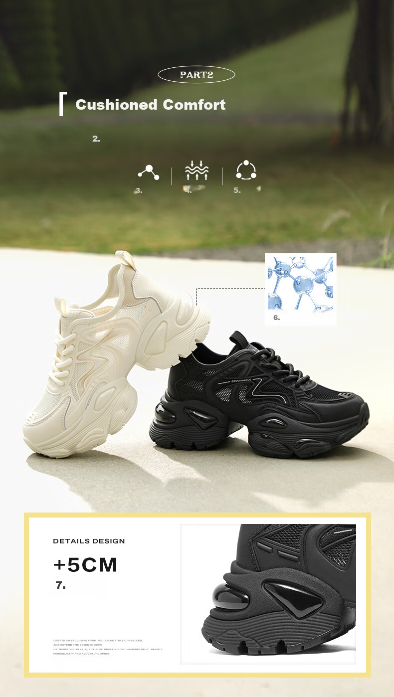 Belle Versatile Thick-Soled Heightening Mesh Breathable Dad Shoes, Summer New Women's Mall Casual Shoes A8L1DBM6, Black, Size 37 6
