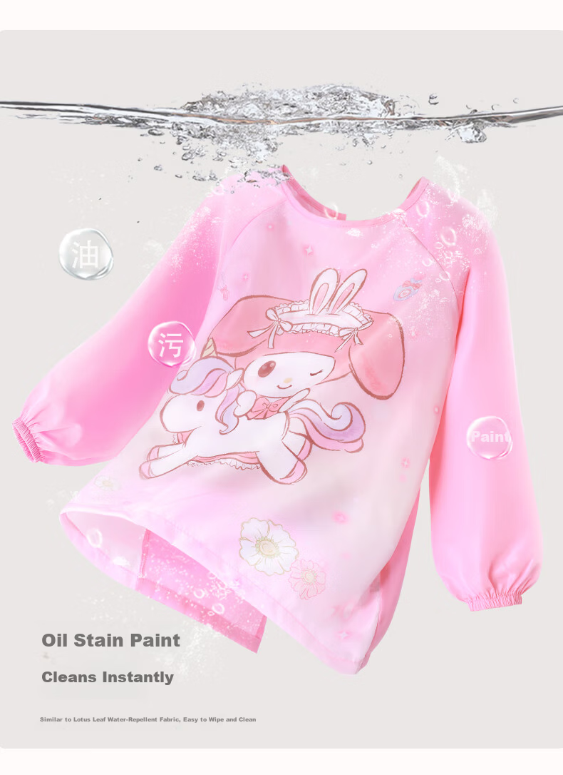 Hello Kitty Kids Waterproof Bib Apron Reversible Smock for Eating and Painting U4202 Rose Pink Size M 4