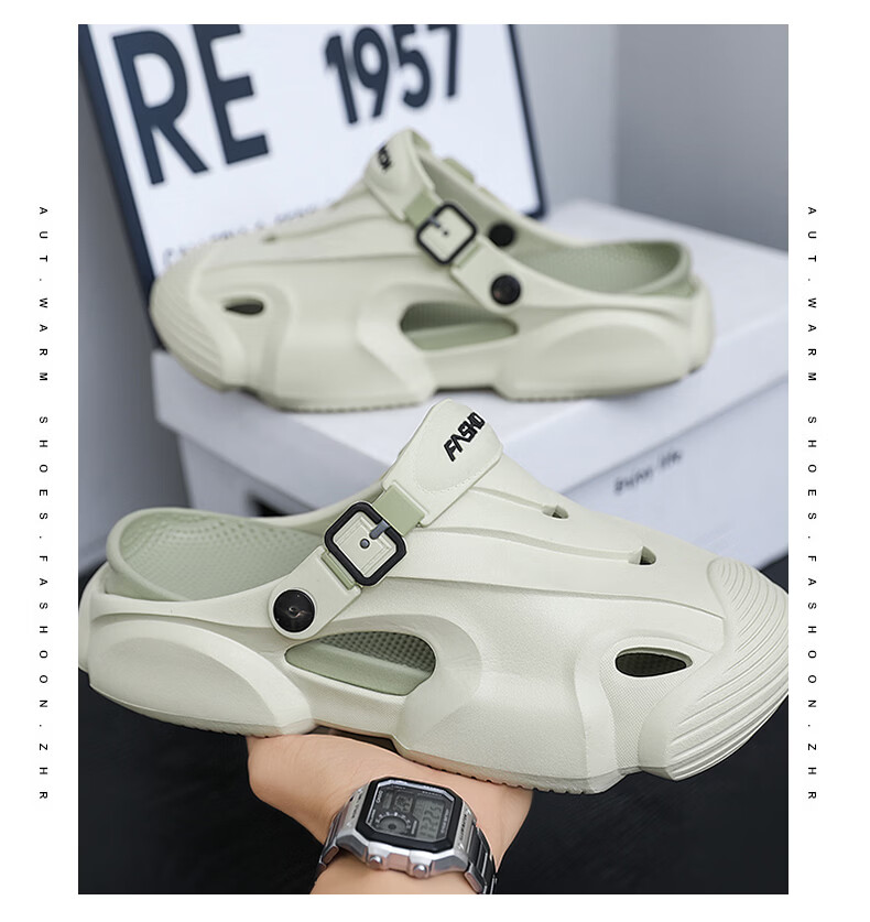 Cartelo Crocodile Men's Summer New Open-Toe Slippers Water-Resistant Clog Shoes 1851 Beige Size 42-43 3