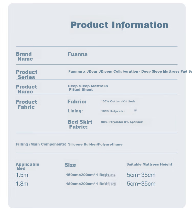 FUANNA x JDear JD.com Collaboration Hypoallergenic Deep Sleep Air Cushion Fitted Sheet Class A Ultra-Soft Washable Fitted Sheet 180x200cm 15