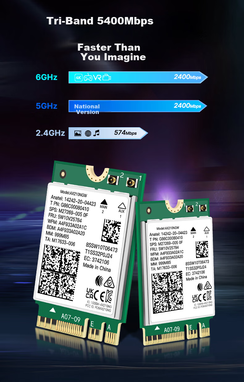 Fenvi Intel AX210 Gaming Wireless Network Card Laptop Network Card Desktop M.2 NGFF Card 5G Dual-Band Gigabit WiFi Receiver 3