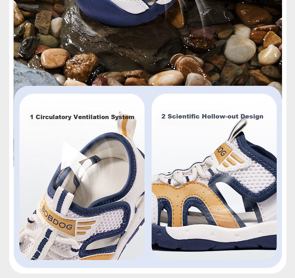 BOBDOG Kids Summer Breathable Boys Sandals Non-slip Baby Walking Shoes Hollow Out Children's Beach Sandals White Black Size 29 7