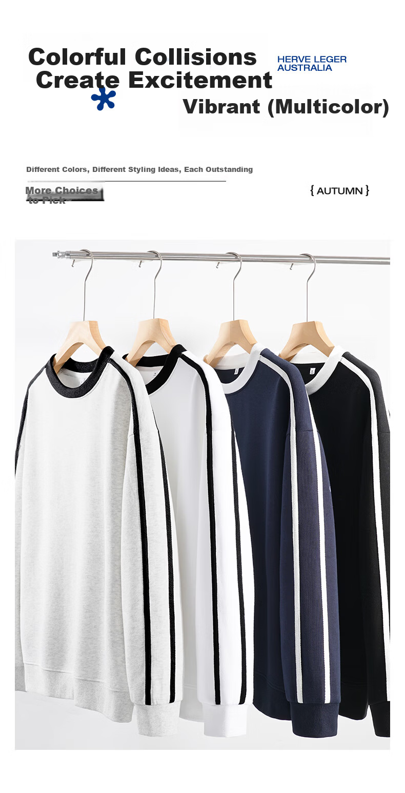 Jeanswest American Casual Navy Crew Neck Sweatshirt for Women 2026 Spring New Loose Fit Hoodless Long Sleeve Top with Two Stripes 4