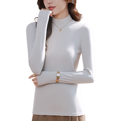 Langsha Women's Spring Ribbed Turtleneck Long Sleeve Base Shirt, Coffee Color, XL