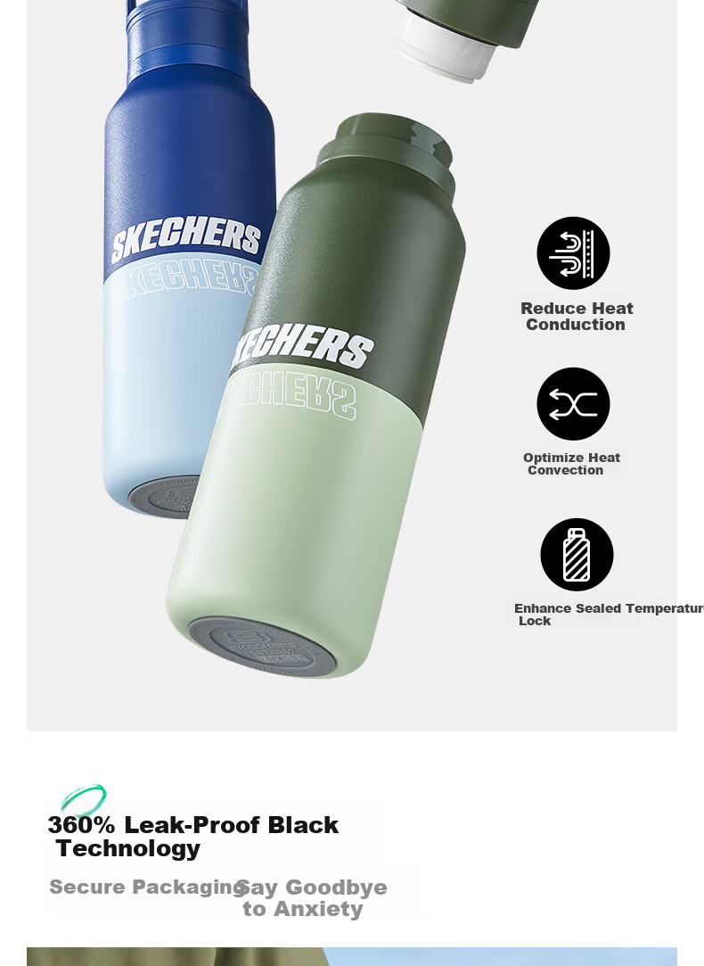 Skechers Qingyu Flash Insulated Water Bottle Student Portable Large Capacity Car Outdoor Deep Blue Summit 550mL 11