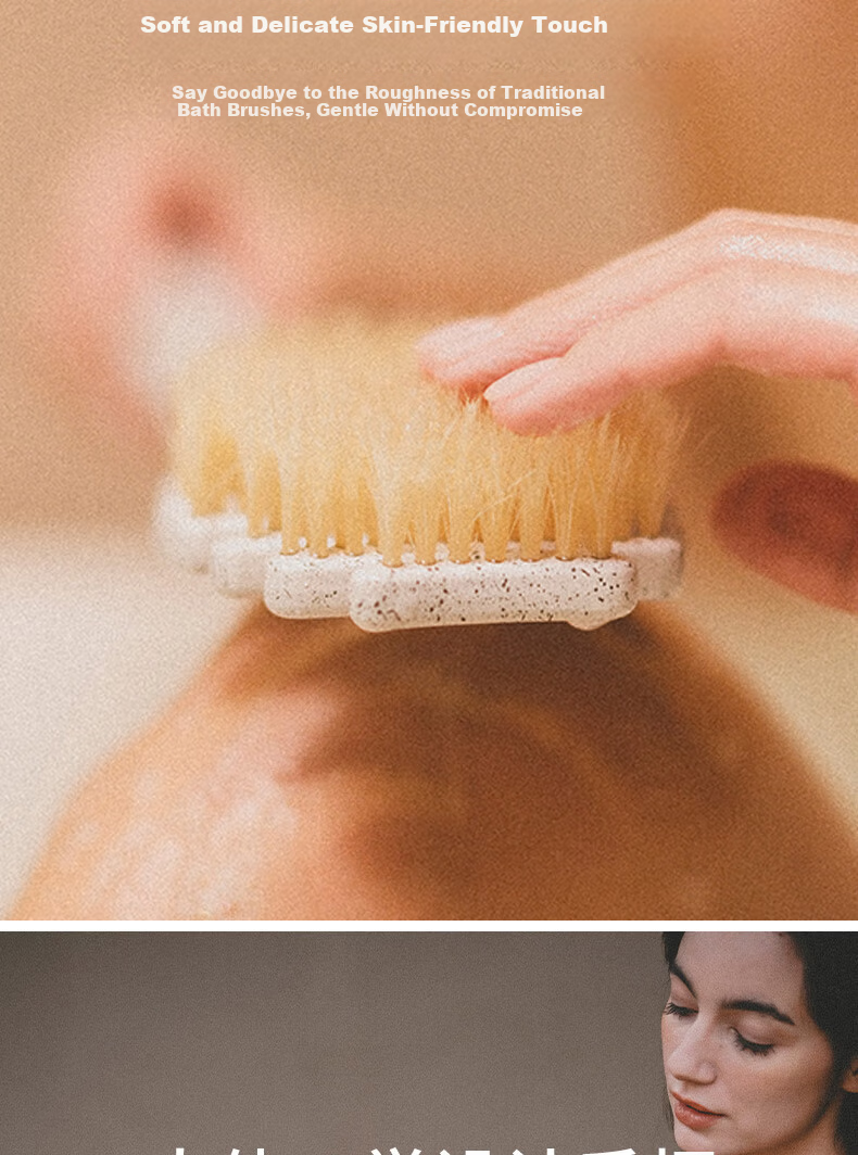 KRRAMEL Exfoliating Bath Brush Natural Boar Bristle Long Handle Cat Design Pebble Pinecone Boar Bristle Bath Brush White 6