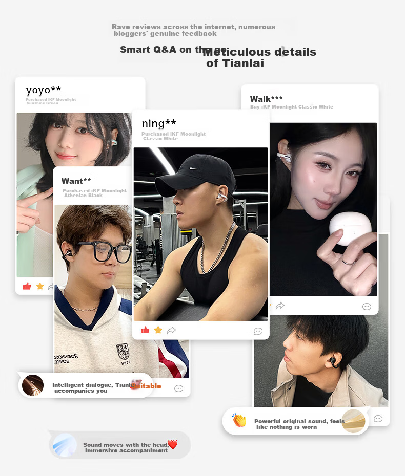 IKF Moonlight [LDAC Sound Quality] Bluetooth Clip-On AI Translation Earphones Wireless Open Bone Conduction Head Tracking Sports 2026 New Model Athens Black 4