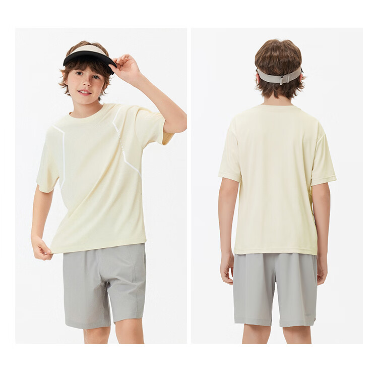 Navigare Quick-Dry Sun-Protective Kids T-Shirt Short Sleeve Summer Boys Girls Cool Lightweight Running Sports Off-White 150 35